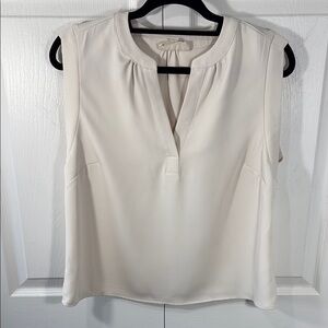Anthropologie MELLODAY Cream Sleeveless Mandarin Collar Blouse